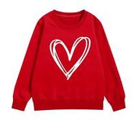 Girls Cute Heart Jumper Teen Long Sleeve Crew Neck Sweatshirt Soft Cotton Winter Spring Pullover Sweater with Ribbed Cuffs Loose Warm Tops Valentine's Day Clothes (Red, 9-10 Years)