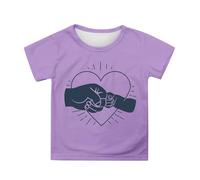 Girls Cute Heart Print Short Sleeve T-Shirt Casual Summer Top for Kids 4-16 Years Comfortable Daily Wear (1-Purple, 6-7 Years)