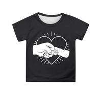 Girls Cute Heart Print Short Sleeve T-Shirt Casual Summer Top for Kids 4-16 Years Comfortable Daily Wear (1-Black, 6-7 Years)