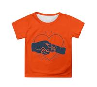 Girls Cute Heart Print Short Sleeve T-Shirt Casual Summer Top for Kids 4-16 Years Comfortable Daily Wear (1-Orange, 3-4 Years)