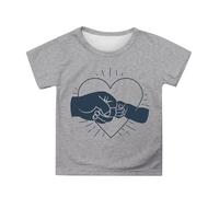 Girls Cute Heart Print Short Sleeve T-Shirt Casual Summer Top for Kids 4-16 Years Comfortable Daily Wear (1-Grey, 4-5 Years)