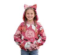 Girls Cute Hoodie with Ear Hood Kids Halloween Pumpkin Ghost Graphic Sweatshirt Top Long Sleeve Casual Pullover Teen Girl Fall Clothes (Hot Pink-b, 2-3 Years)