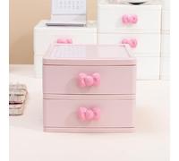 Girls Cute Lovely Color Storage Box Desktop Organizer Bathroom Bedroom Jewelry Storage Box For Storing Small Items (2 layers pink)