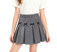 Girls Cute Pleated Skirts Bow Knot School Uniform Mini Skirts with Shorts Kids Elasticated Waist A Line Summer Dress Junior Girl Preppy Clothes (Grey, 11-12 Years)
