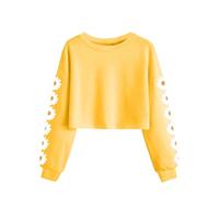 Girls Daisy Print Cropped Sweatshirt Long Sleeve Floral Crewneck Pullover Top - Soft Casual Wear for School, Party, Day Out - Ages 4-13 Years Yellow