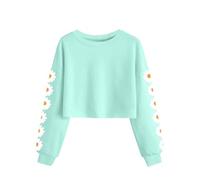 Girls Daisy Print Cropped Sweatshirt Long Sleeve Floral Crewneck Pullover Top - Soft Casual Wear for School, Party, Day Out - Ages 4-13 Years