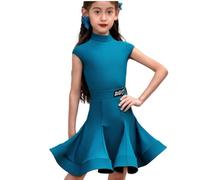 Girls Dance Costume, Kids Salsa Rumba Latin Dancing Clothes Set Dark Green