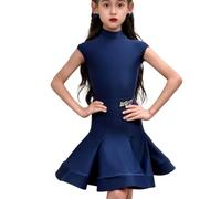 Girls Dance Costume, Kids Salsa Rumba Latin Dancing Clothes Set Navy Blue