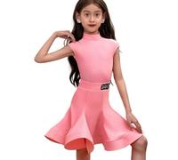Girls Dance Costume, Kids Salsa Rumba Latin Dancing Clothes Set Pink