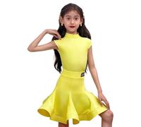 Girls Dance Costume, Kids Salsa Rumba Latin Dancing Clothes Set Yellow