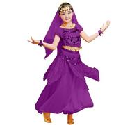 Girls Dance Costume Sequin Performance Outfit Long Sleeve Tutu Dress Set for Stage Show Party Carnival Spring Summer (a-Dark Purple, 9-10 Years)