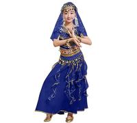Girls Dance Costume Set Performance Outfits Long Sleeveless Dress with Mesh Glitter Stage Show Tutu Skirt for Toddler Kids Age 3-10 Years (Dark Blue, 7-8 Years)