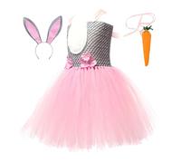Girls Dance Dress Sleeveless Mesh Dress Princess Cosplay Show Dress with Plush Carrots - Comfortable Easter Dress for Girl Role Play, Representatio