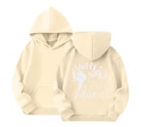 Girls’ Dance Print Hoodie Kids Long Sleeve Crew Neck Pullover with “Why Walk When You Can Dance” Graphic Sweatshirts for Casual & Dance Wear, Childrens Clothes (2-14 Years) Beige