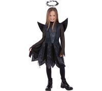 Smiffys Girls Dark Angel Halloween Costume Black Fallen Angel Dress with Wings and Halo Gothic Fancy Dress Outfit for Kids Trick or Treat Devil Fairy Demon Party Look, Age 10-12