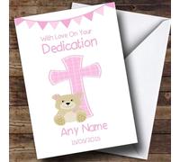 Girls Dedication Pink Cross Personalised Dedication Card - Christening Day Card, Personalised Card For Christening, Naming Day Card, Baptism Card