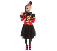 Smiffys Deluxe Ringmaster Costume, Red with Jacket, Mock Shirt, Skirt & Headband, Girls Fancy Dress, Child Dress Up Costumes