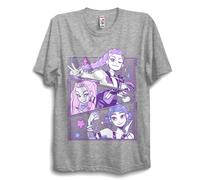 Girls Demon Hunter T-Shirt - Kids Short Sleeve Summer Cotton Top - Casual K-Pop Inspired Graphic Tee UK (UK, Age, 9 Years, Regular, Grey)