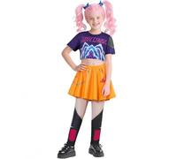 Girls Demon Pop Singer Costume Stage Outfit Idol Role Play Costume, Kids Halloween Costumes Singers Leader Cosplay Fancy Dress(Purple,150)