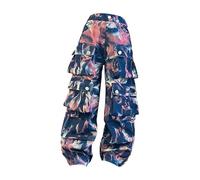 Girls Denim Cargos Tie Dye Jeans Boys Hip Hop Camouflage Jeans Kids Elasticated Waist Trousers with Pockets Teens High Waisted Pants Cargo Jeans (Pink, 8-9 Years)