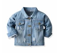 Girls Denim Jacket Western Style Outfits Toddler Stylish Kids Ripped Distressed Jeans Coats Washed Classic Trucker Biker Outerwear Casual Lightweight Bomber Jackets Age 4-5 Years Light Blue