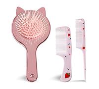 Girls Detangle Hair Brush Set, Detangler Brush and Comb Set for Girls Wet Dry Hair, Cute Shiny Airbag Massage Comb, 3pcs (Rose Gold)