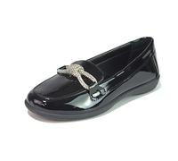 Girls Diamante Black Shoes Kid Casual Slip on Closed Toe Comfortable Easy Fasten Girls Summer School Dress Shoes Size 10-3