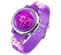 Girls Digital Watch Age 3-12 for Gifts, 3D Cartoon Waterproof Sports Outdoor LED Electrical Watches with Luminous Alarm Stopwatch Toddler Wristwatch for 3-12 Year Old Little Child Purple Unicorn