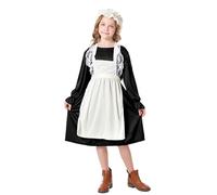 Girls Dirndl Costume Kids Oktoberfest Traditional German Maid Dirndl Dress with Apron Long Sleeve Bavarian Halloween Beer Festival Outfit (Black, 4-6 Years)