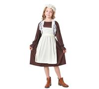 Girls Dirndl Costume Kids Oktoberfest Traditional German Maid Dirndl Dress with Apron Long Sleeve Bavarian Halloween Beer Festival Outfit (Coffee, 10-12 Years)