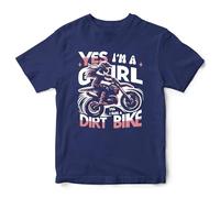 Girls Dirtbike T Shirt Yes Im A Girl, Yes I Ride a Dirtbike Top Off Road Trail Motor Bike Girl Tee, 9-11 Years, Navy