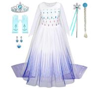 Girls Disney Frozen Elsa Dress Up Costume Set, White, Includes Dress, Crown, Necklace, Wand & Gloves (2-3y (100))