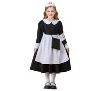 Girls Doctor Role Play Costume Dress Halloween Party Kids Comfortable Funny Costume Fashion Cosplay Outfit Long Sleeve Dress with Headwear Apron Performance Pretend Play for Kids (13-14 Years)