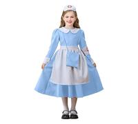 Girls Doctor Role Play Costume Dress Halloween Party Kids Comfortable Funny Costume Fashion Cosplay Outfit Long Sleeve Dress with Headwear Apron Performance Pretend Play for Kids (Blue, 7-8 Years)