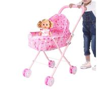 Girls Doll Stroller Set, Pink Stroller Toys With Basket, Foldable Doll Strollers With Cute Vocal, Portable Simulation Toy For Girls Kids Pretend Play, Dolls Pram Accessories Set, Christmas Decor