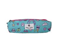 Girls' double pencil case Pol Fox Kawai Bleu 22x8x6 cm
