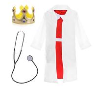 Girls Dr Princess Costume - Medium - Red Dress with White Collar, White Lab Coat, Plastic Crown and Fake Stethoscope - Childs World Book Day Book W ancy Dress Costume for Kids