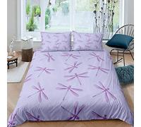 Girls Dragonfly Duvet Cover Purple Dragonflies Printed Bedding Set Insects Animal Pattern Comforter Cover for Kids Children Bedroom Decor Girly Bedspread Cover Double Size With 2 Pillow Case