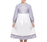 Girls Dress 3 Piece Set Pinafore Hat Colonial Party Floral Vintage Age 6 Years Purple