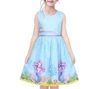 Girls Dress Blue Sea Mermaid Starfish Cartoon Summer Casual Sleeveless Age 7-8 Years