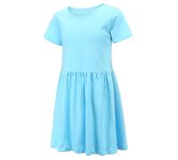 Girls Dress Cotton Short Sleeve Casual Blue Dresses for Girls Kids Twirly A-line Skater Dresses for School Party Age 6-7 Years