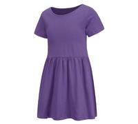 Girls Dress Cotton Short Sleeve Casual Purple Dresses for Girls Kids Twirly A-line Skater Dresses for School Party Age 9-10 Years