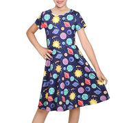Girls Dress Deep Blue Galaxy Planet Space Short Sleeve Skater Astronomy Science Age 7 Years