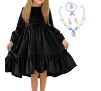 Girls Dress Girls Vintage Velvet Long Sleeve Dresses Children's Christmas Dress Kid Princess Dresses Gift for Birthday Party Black