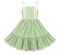 Girls Dress Green Check 1950s Classic Pearl Ruffle Strap Princess Casual Age 6 Years