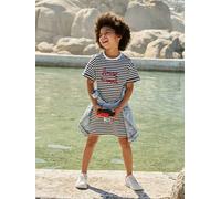 Girls' dress in lightweight fleece striped blue
