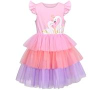 Girls Dress Pink Gradient Swan Flying Sleeve Tulle Party Princess Age 6 Years