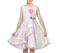 Girls Dress Purple Floral Big Swing Round Neck Party Classic Sleeveless Age 7 Years