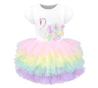 Girls Dress Rainbow Swan 3D Puff Tulle Tier Princess Birthday Party Age 7 Years