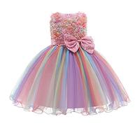 Girls Dress Rainbow Tulle Pegeant Princess Flower Girl Dress Sequin Bow Birthday Party Dress for Kids